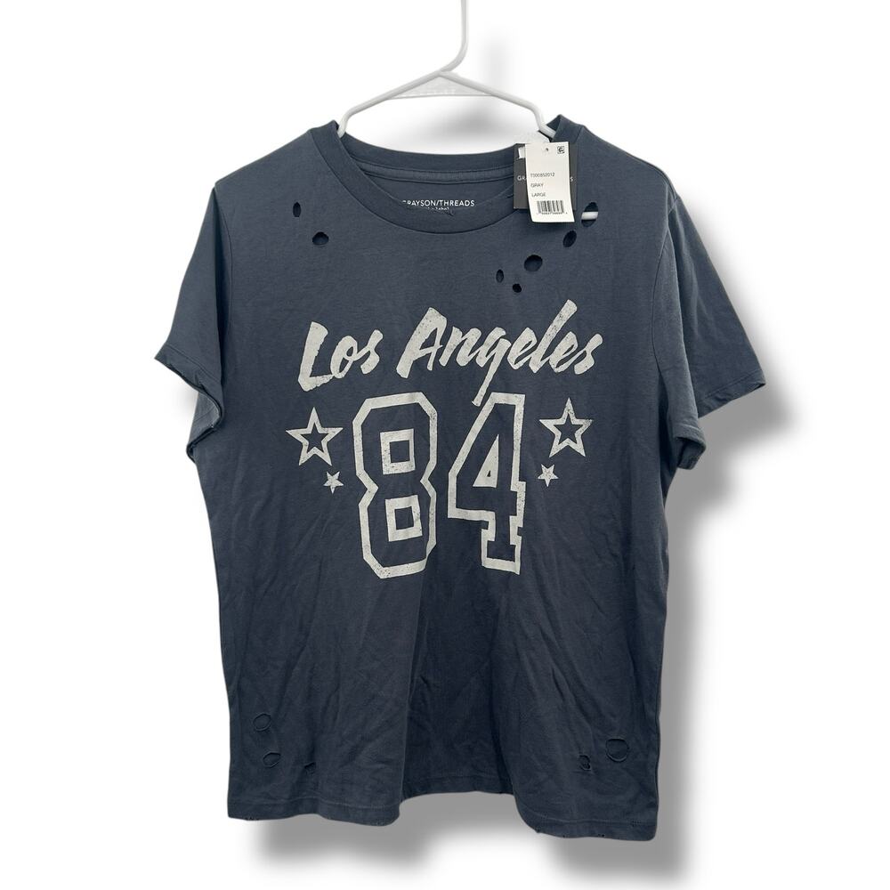 NEW Grayson Threads Distressed Graphic Tee Large Los Angeles Boxy T-Shirt NWT